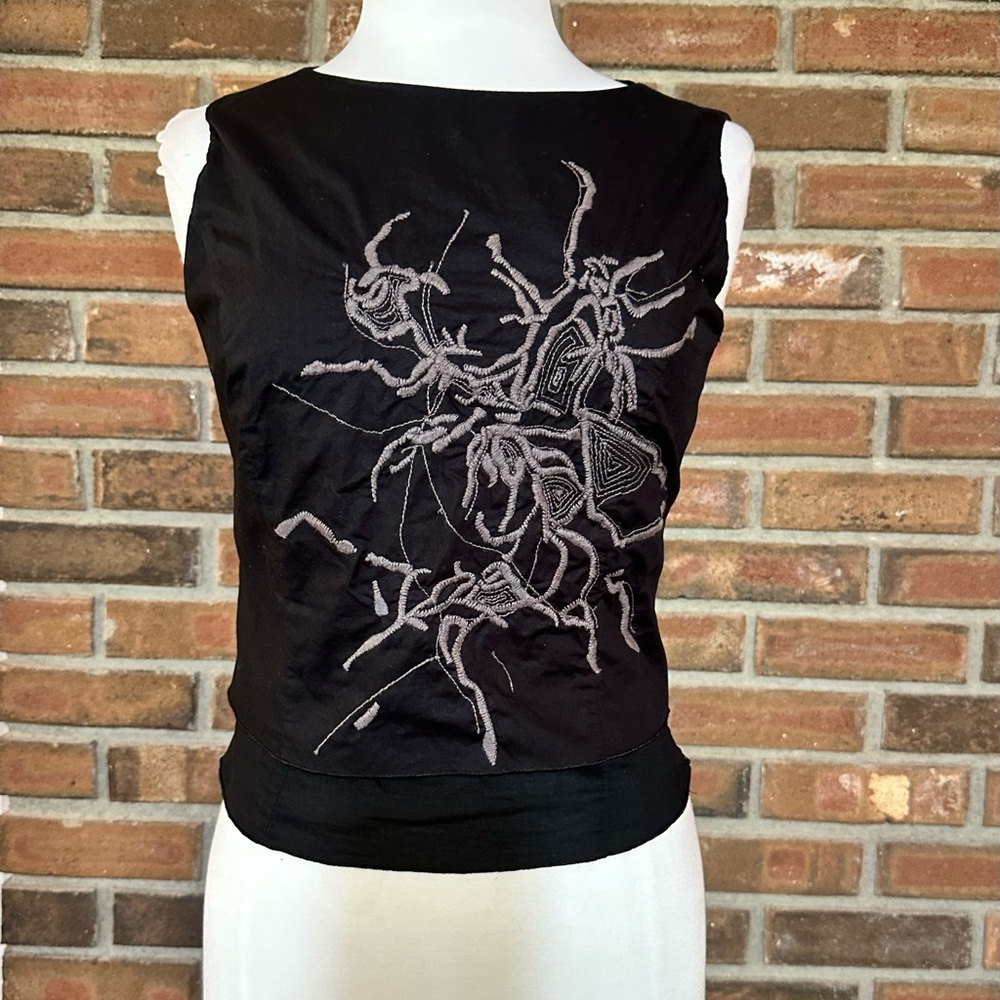 Jen Shearing Black Floral Embroidered Small Sleeveless Top